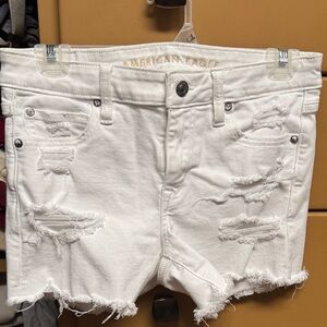 American Eagle Outfitters Women's White Ripped Jean Shorts